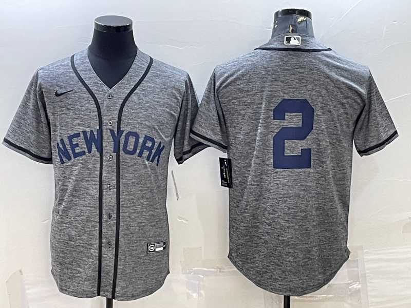 Mens New York Yankees #2 Derek Jeter No Name Grey Gridiron Cool Base Stitched Jersey